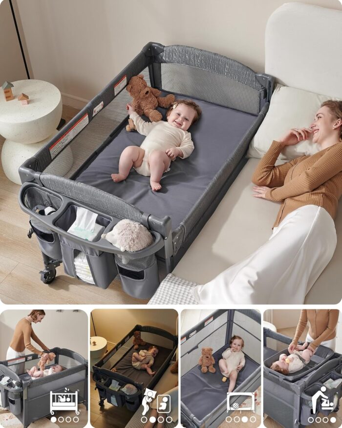 1747410130 4 in 1 baby bassinet bedside sleeper 4 functions crib playard portable changing table bassinet for newborn baby bedsaide bed wwheelsbrakes.jpg