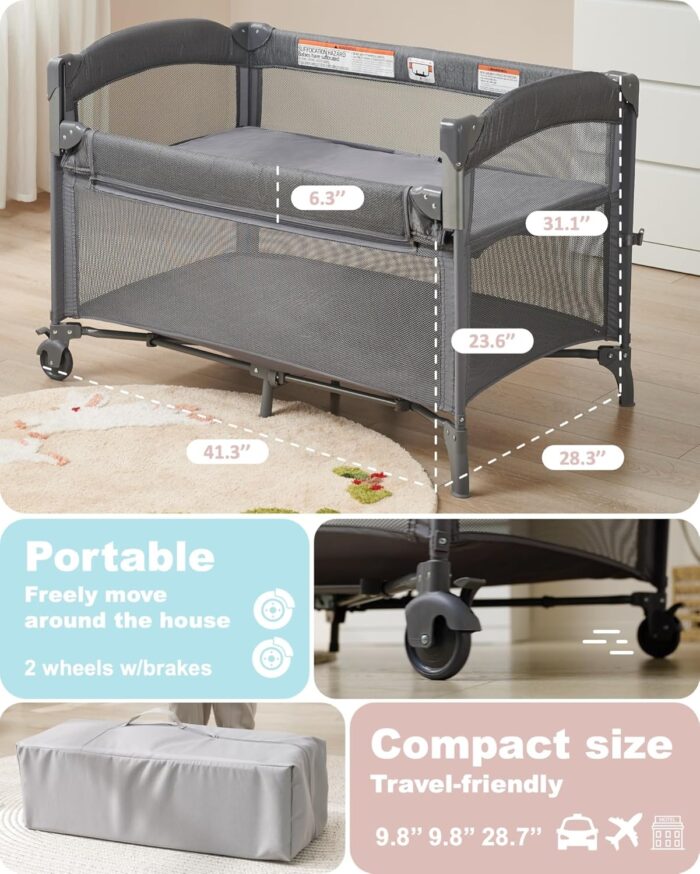1747410134 4 in 1 baby bassinet bedside sleeper 4 functions crib playard portable changing table bassinet for newborn baby bedsaide bed wwheelsbrakes.jpg