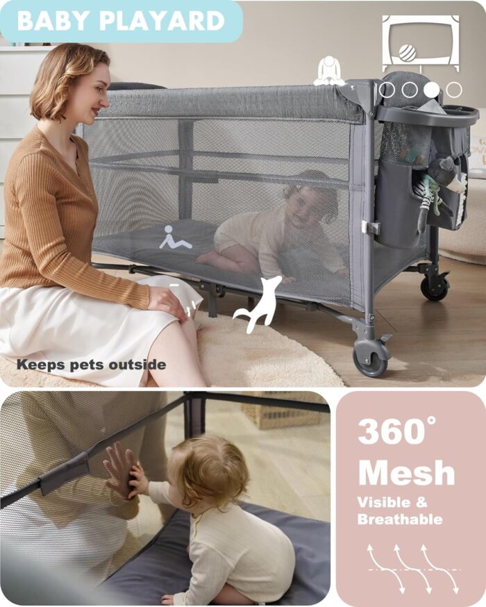 1747410138 4 in 1 baby bassinet bedside sleeper 4 functions crib playard portable changing table bassinet for newborn baby bedsaide bed wwheelsbrakes.jpg