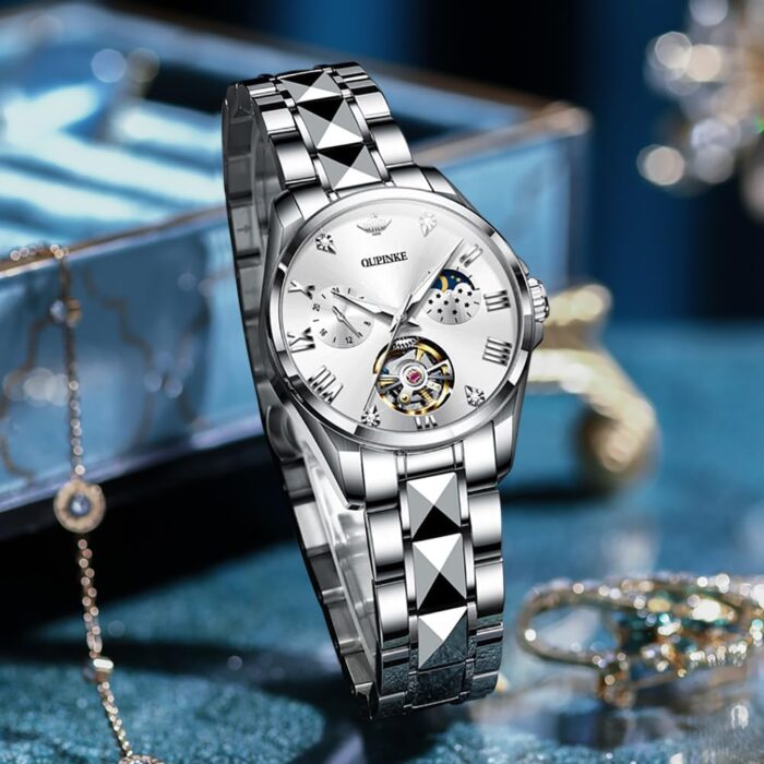 1747411337 oupinke women automatic watches luxury diamond flywheel two tone stainless tungsten steel band moon phase 24 hours.jpg