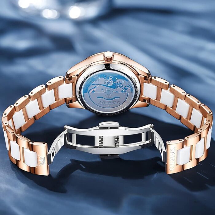 1747429847 olevs rose gold womens watches ceramic stainless steel band automatic mechanical watch waterproof luminous pointer calendar diamonds elegant watches for women redbluewhite dial no battery.jpg