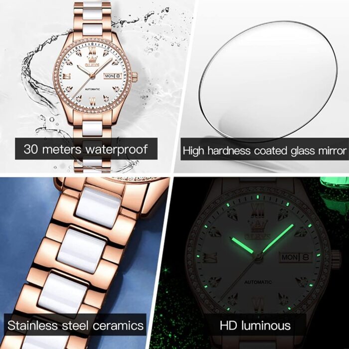 1747429848 olevs rose gold womens watches ceramic stainless steel band automatic mechanical watch waterproof luminous pointer calendar diamonds elegant watches for women redbluewhite dial no battery.jpg