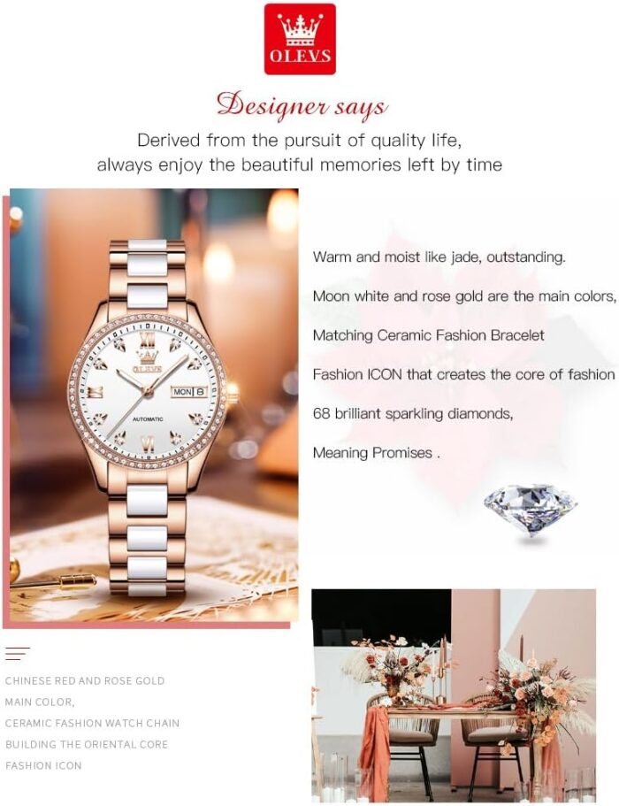 1747429849 olevs rose gold womens watches ceramic stainless steel band automatic mechanical watch waterproof luminous pointer calendar diamonds elegant watches for women redbluewhite dial no battery.jpg