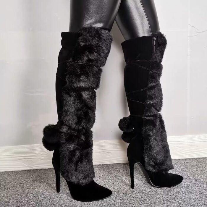 1747474251 frankie hsu fashion designer sexy big size black furry flurffy fuzzy plush faux fur stiletto heels knee high wide calf tall long winter boots for women us4 14.jpg