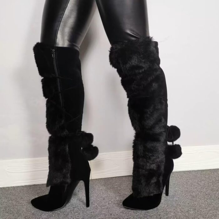 1747474257 frankie hsu fashion designer sexy big size black furry flurffy fuzzy plush faux fur stiletto heels knee high wide calf tall long winter boots for women us4 14.jpg