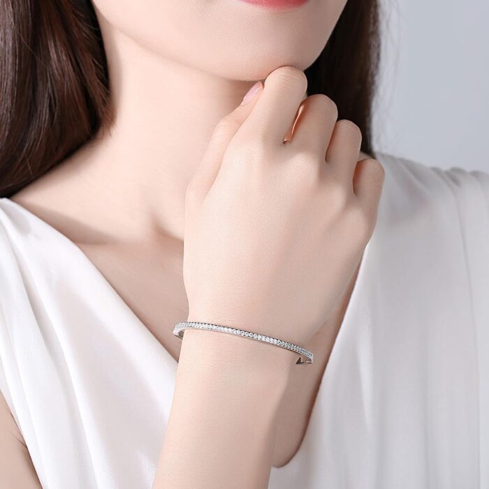 1747487393 gemlux womens 14k gold moissanite bangle ，white gold simple single row moissanite diamond design bangle high end jewelry for modern women.jpg