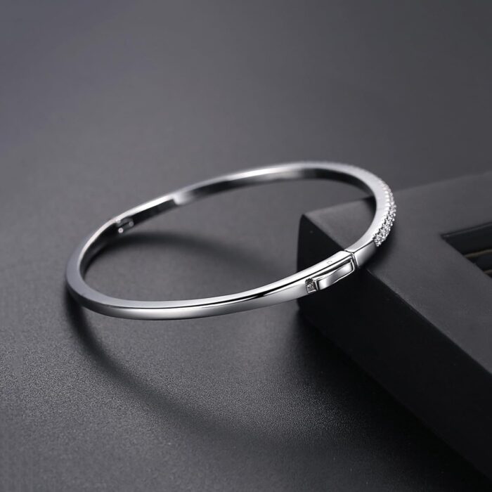 1747487394 gemlux womens 14k gold moissanite bangle ，white gold simple single row moissanite diamond design bangle high end jewelry for modern women.jpg