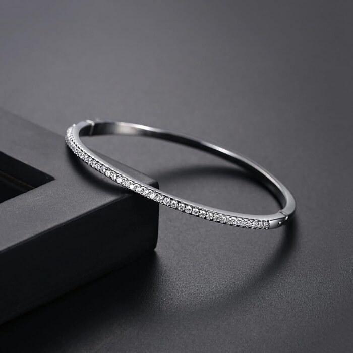1747487396 gemlux womens 14k gold moissanite bangle ，white gold simple single row moissanite diamond design bangle high end jewelry for modern women.jpg