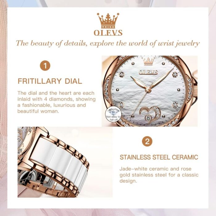 1747499915 olevs women automatic mechanical watches self winding rose gold two tone ceramic strap diamond love heart dial fashion elegant dress ladies wrist watches waterproof luminous.jpg