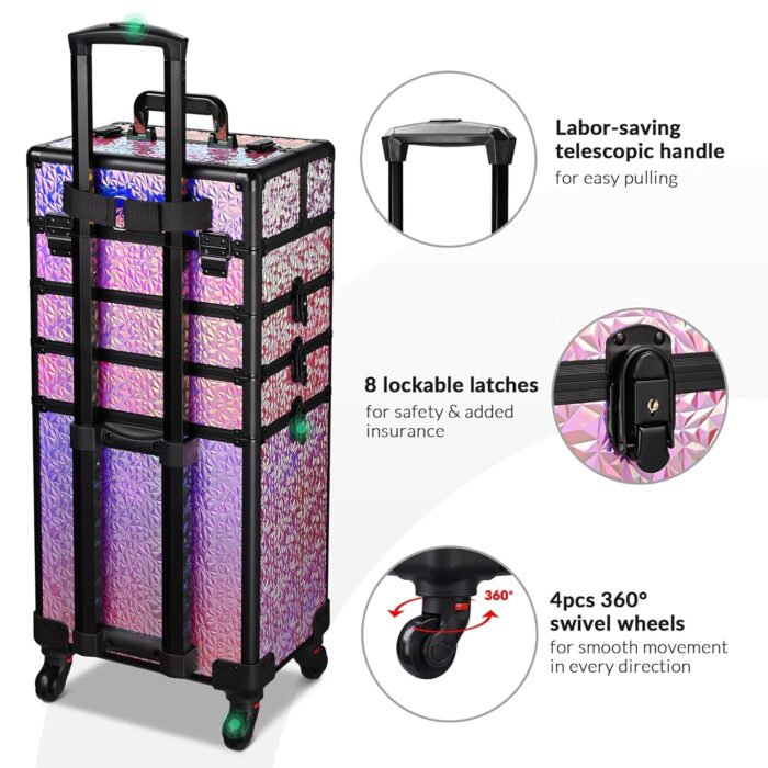 1747509620 byootique rolling makeup train case on wheels 4in1 cosmetology profesional travel cosmetic bag lockable organizer box for hairstylist artist nail beauty salon barbermermaid pink.jpg
