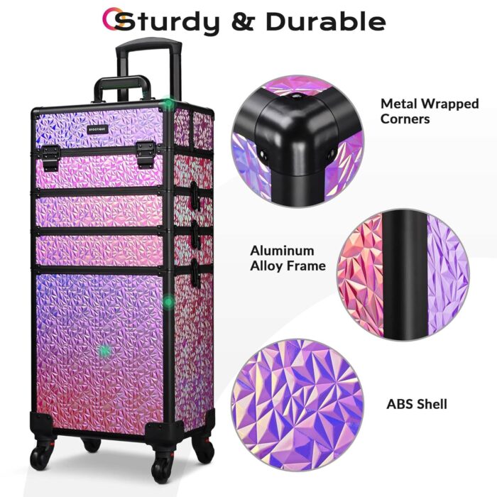 1747509622 byootique rolling makeup train case on wheels 4in1 cosmetology profesional travel cosmetic bag lockable organizer box for hairstylist artist nail beauty salon barbermermaid pink.jpg