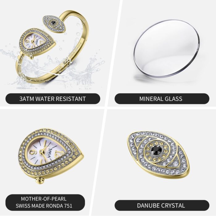 1747521995 saga angels eye womens luxury cuff bracelet watch swiss ronda quartz movement teardrop shaped dial 30m water resistant 316l stainless steel bracelet with 129 danube crystals.jpg