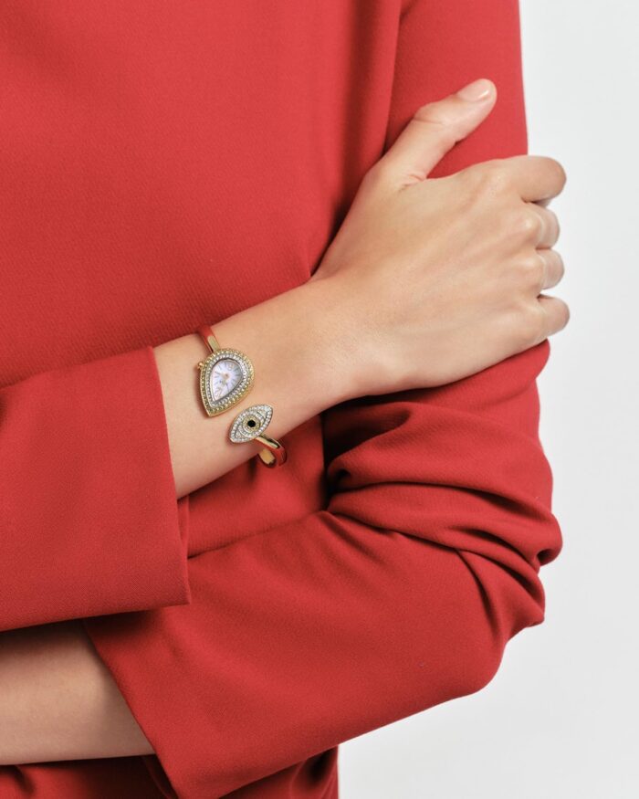 1747521998 saga angels eye womens luxury cuff bracelet watch swiss ronda quartz movement teardrop shaped dial 30m water resistant 316l stainless steel bracelet with 129 danube crystals.jpg