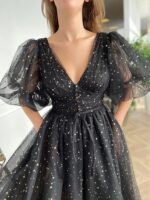 1747544858 sparkle starry tulle prom dresses puffy sleeve evening gowns slit formal party dress with pockets tea length.jpg