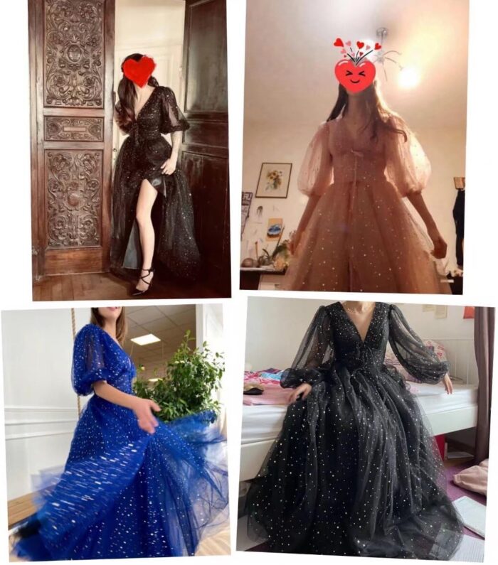 1747544861 sparkle starry tulle prom dresses puffy sleeve evening gowns slit formal party dress with pockets tea length.jpg