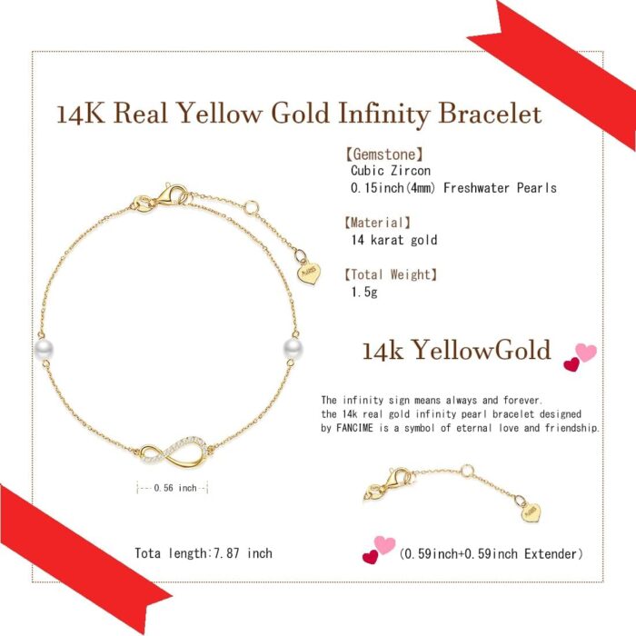 1747547914 fancime 14k real solid yellow gold infinity bracelet with 4mm freshwater pearls luxury cubic zircon link bracelet fine jewelry for women wife 6.71.2 extender 1.5g.jpg