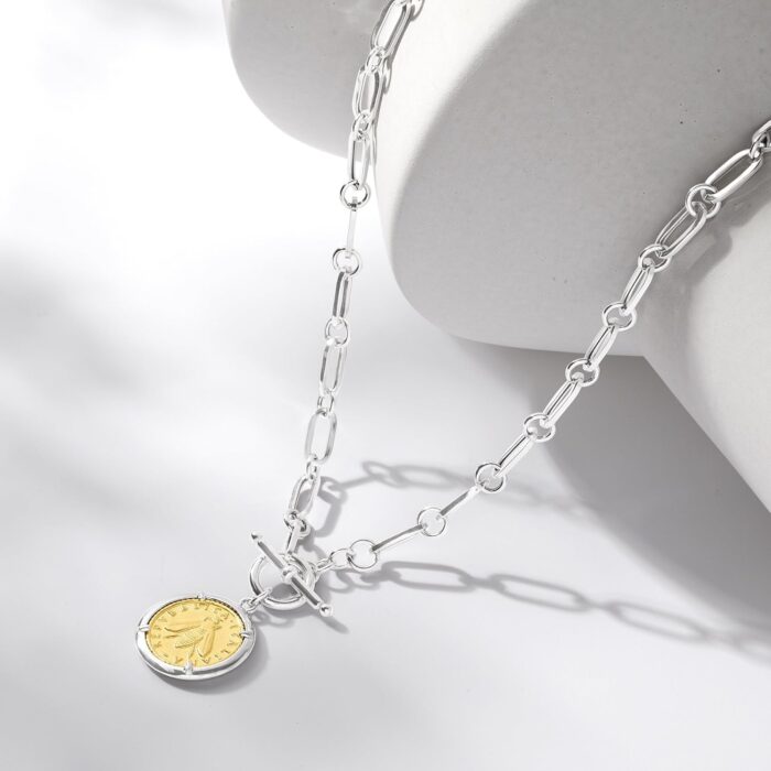 1747566216 ross simons italian sterling silver and 18kt gold over sterling replica bumblebee lira coin paper clip link toggle necklace.jpg