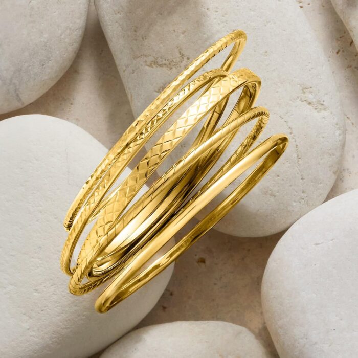 1747595539 ross simons 18kt gold over sterling jewelry set 5 textured bangle bracelets.jpg