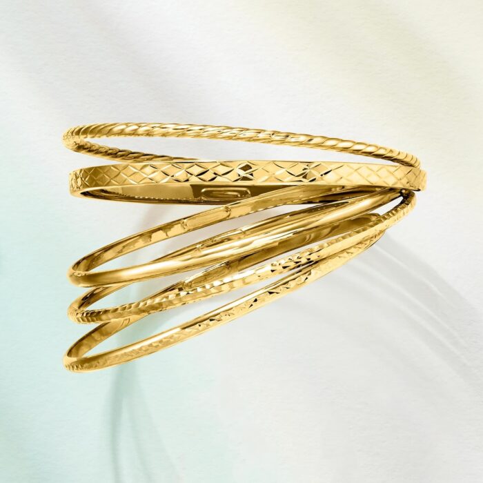 1747595541 ross simons 18kt gold over sterling jewelry set 5 textured bangle bracelets.jpg