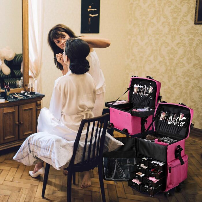 1747631004 byootique 2 in1 soft sided rolling makeup case unseasonable bright cosmetic train case with wheels and removable organizer deep pink.jpg