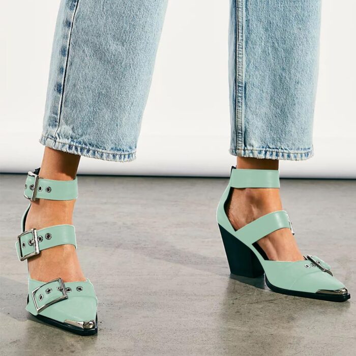 1747661662 fsj women pointed toe metal buckle hollow out leather strappy medium thick wedge stacked heel sandal zipper fashion pumps shoes size 4 16 us.jpg