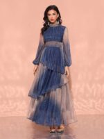 1747673116 women 2025 casual midi dress elegant dress with stand collar lantern sleeves.jpg