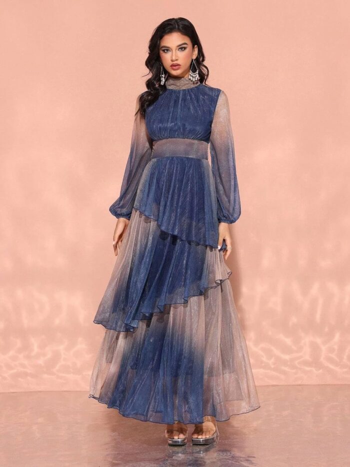 1747673116 women 2025 casual midi dress elegant dress with stand collar lantern sleeves.jpg