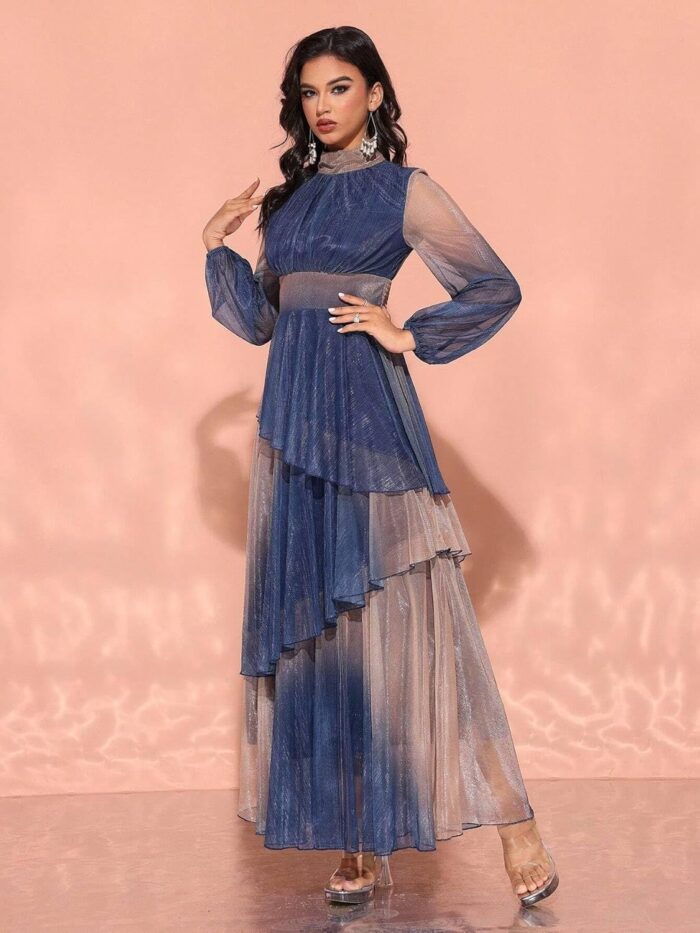 1747673118 women 2025 casual midi dress elegant dress with stand collar lantern sleeves.jpg