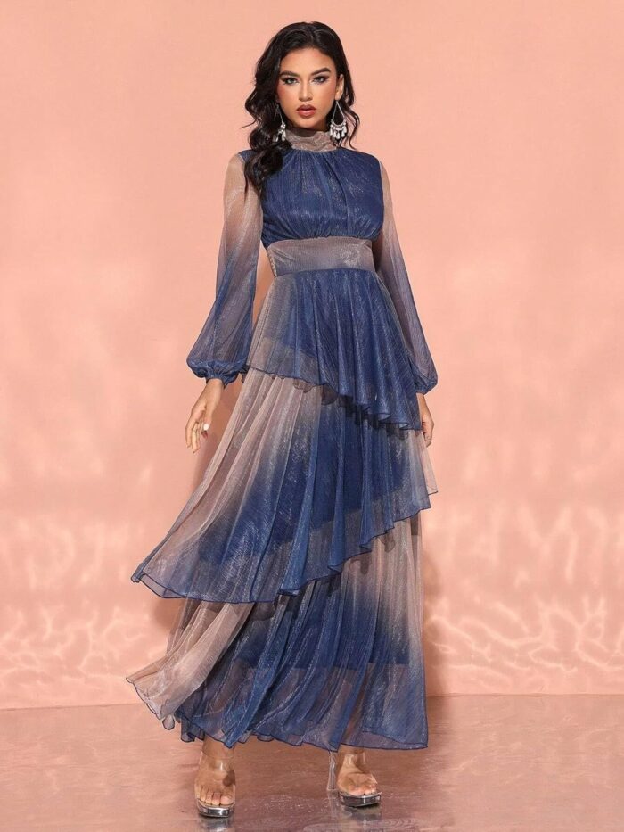 1747673120 women 2025 casual midi dress elegant dress with stand collar lantern sleeves.jpg