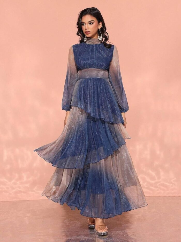 1747673122 women 2025 casual midi dress elegant dress with stand collar lantern sleeves.jpg