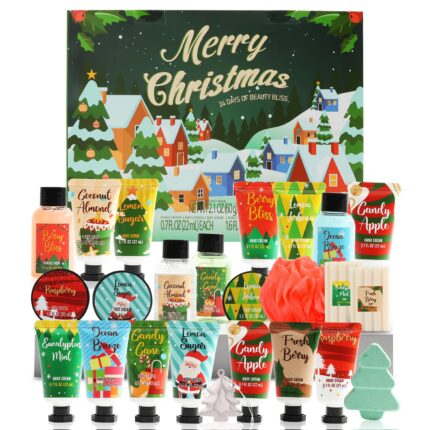2024 limited edition advent calendar christmas hand cream gifts sets for women 24pcs spa gift set bubble bath body scrub shower gel body lotion soap loofah christmas tree bath bomb.jpg