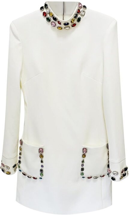2025 designer fashion womens luxury colorful diamond beading standing neck long sleeve dress.jpg