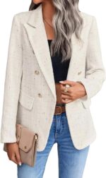 2025 womens spring tweed blazer jacket plaid fully lined fashion business casual lapel elegant coat with pockets.jpg