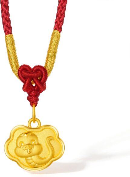 24k solid gold pendant snake necklace chinese zodiac pure gold cute animal jewelry red braided necklace for women mom birthday new year christmas 25.6 29.5.jpg