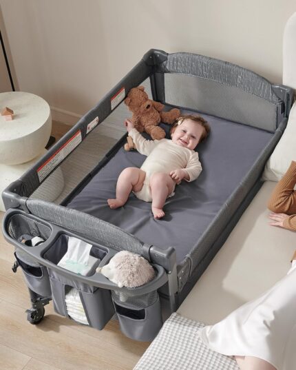 4 in 1 baby bassinet bedside sleeper 4 functions crib playard portable changing table bassinet for newborn baby bedsaide bed wwheelsbrakes.jpg