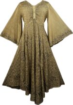 Agan traders womens 2025 sping bohemian medieval renaissance embroidered bell sleeve flared calf length dress gown.jpg