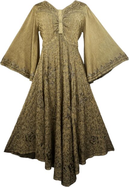 Agan traders womens 2025 sping bohemian medieval renaissance embroidered bell sleeve flared calf length dress gown.jpg