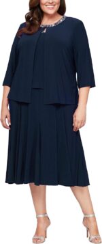 Alex evenings womens 2 piece tea length jacket dress with sequin beaded trim.jpg