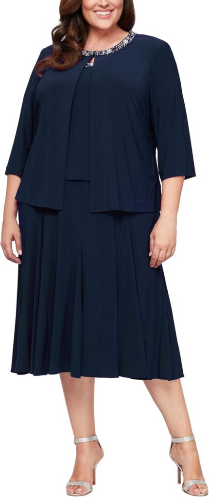 Alex evenings womens 2 piece tea length jacket dress with sequin beaded trim.jpg