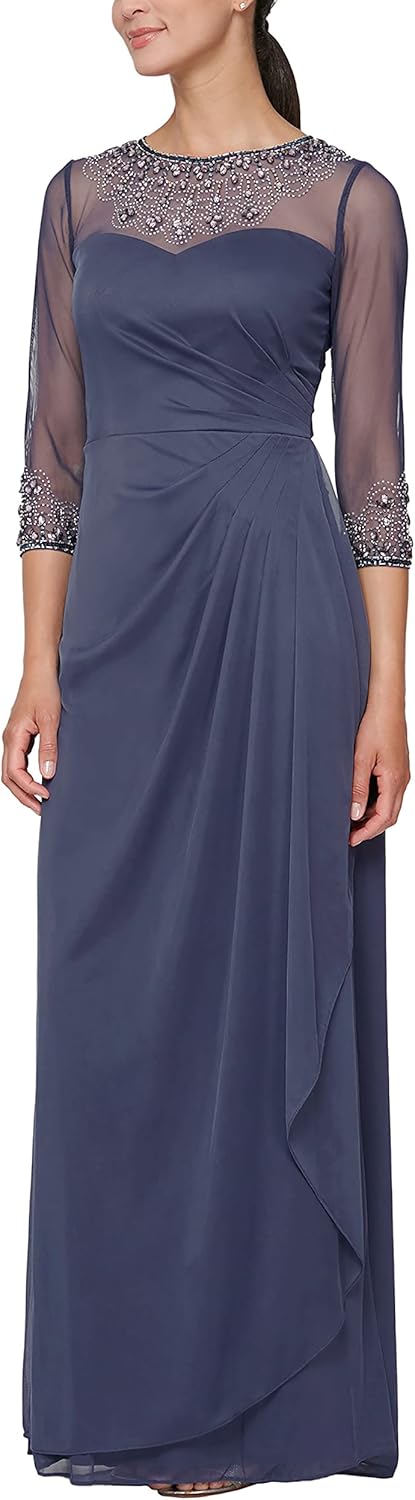 Alex evenings womens long a line mother of the bride dress with illusion neck and sleeves petite and regular sizes.jpg