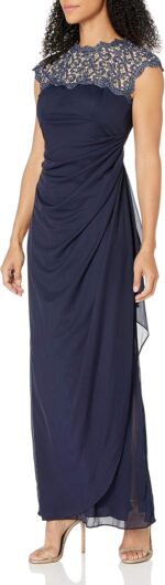 Alex evenings womens long cap sleeve side ruched gown petite and regular sizes.jpg