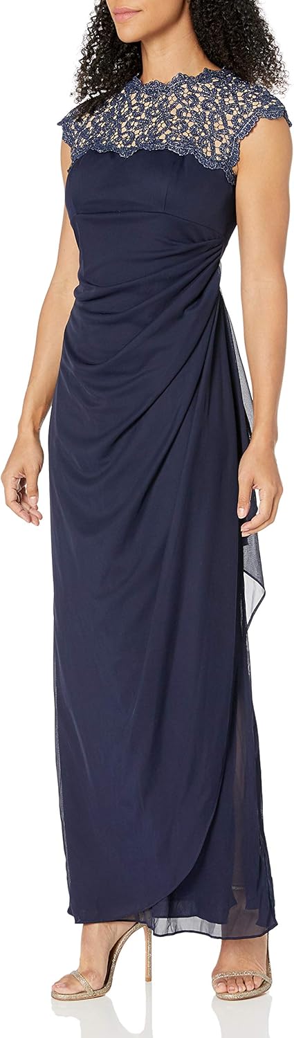 Alex evenings womens long cap sleeve side ruched gown petite and regular sizes.jpg