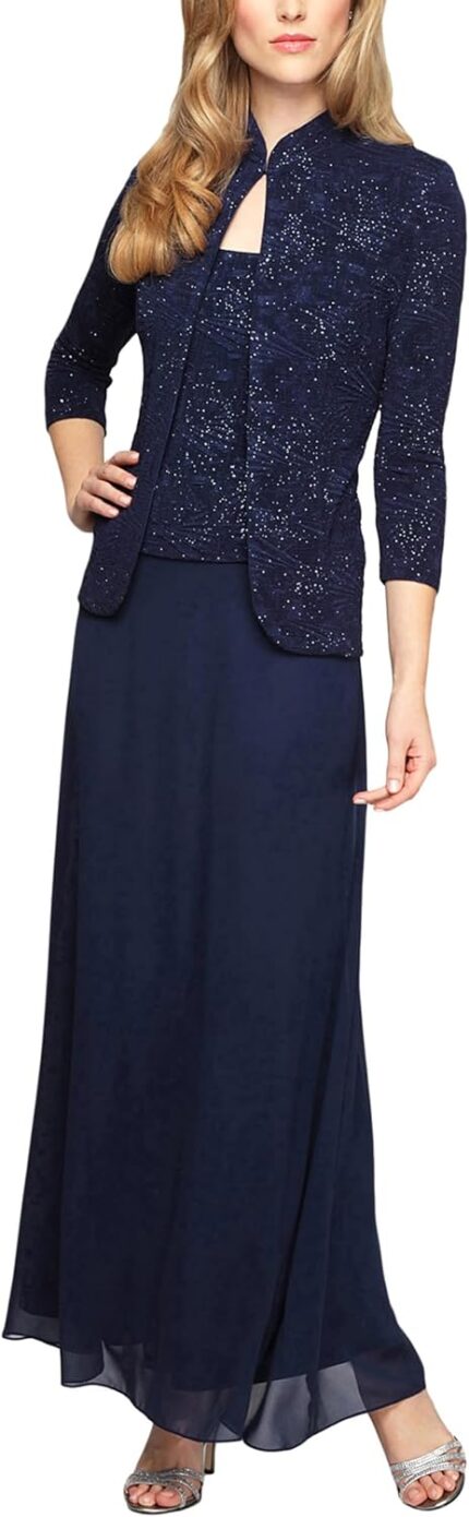 Alex evenings womens long dress with mandarin neckline jacket regular petite plus.jpg