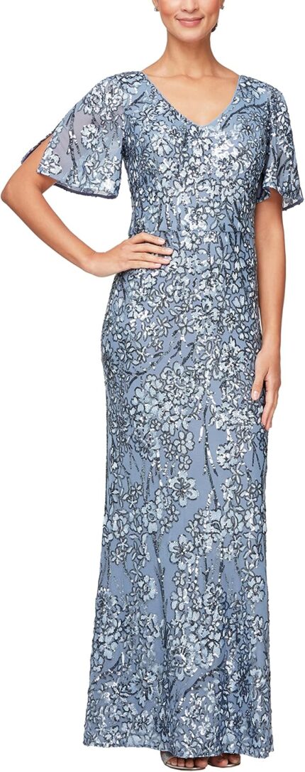 Alex evenings womens long mother of the bride sequin dress with cold shoulder flutter sleeves petite and regular sizes.jpg