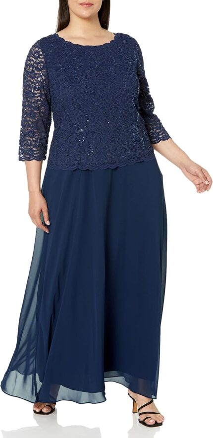 Alex evenings womens plus size stretch lace bodice mock one piece gown.jpg