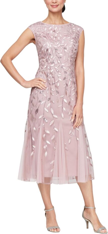 Alex evenings womens short embroidered cocktail dress wedding guest petite and regular sizes.jpg
