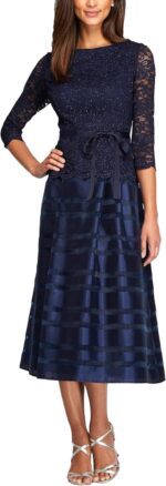Alex evenings womens tea length a line dress with tie belt.jpg