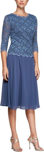 Alex evenings womens tea length embroidered bodice mother of the bride gown wedding guest dress petite and regular sizes.jpg