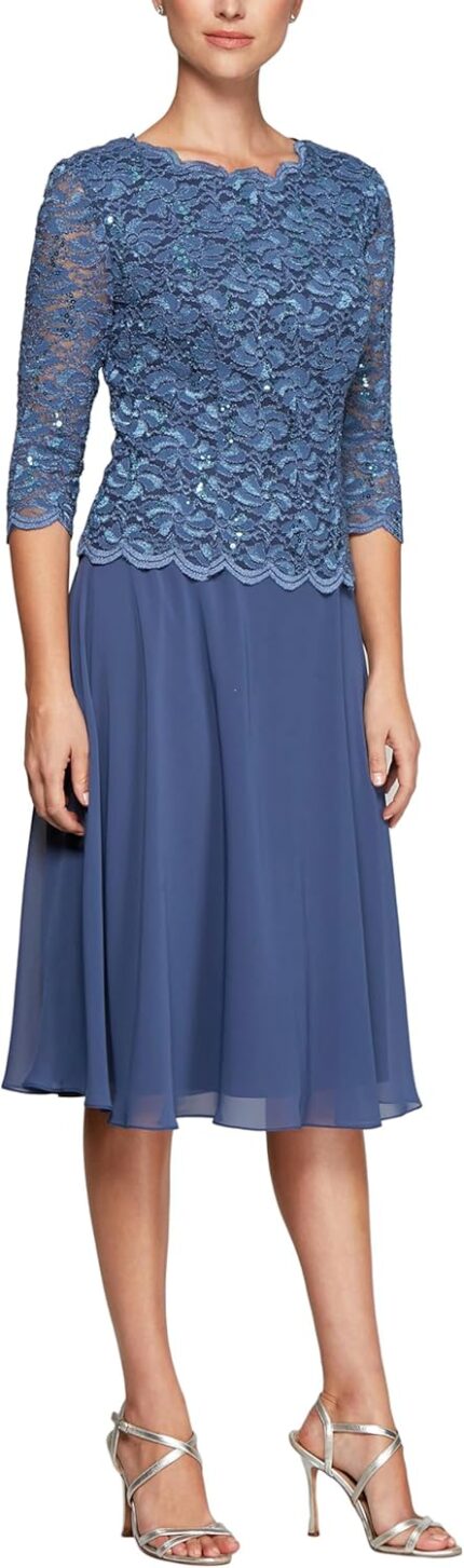 Alex evenings womens tea length embroidered bodice mother of the bride gown wedding guest dress petite and regular sizes.jpg