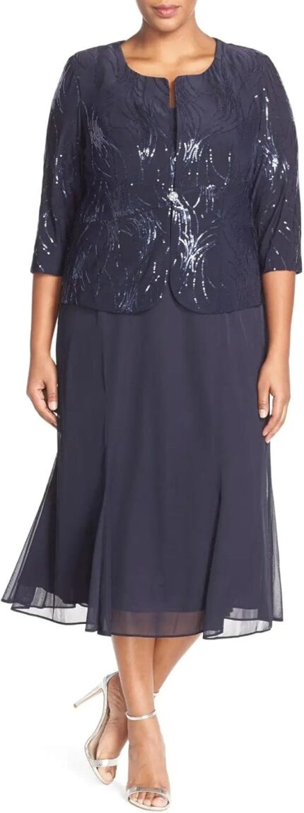 Alex evenings womens tea length mother of the bride jacket dress formal events wedding guest plus size.jpg